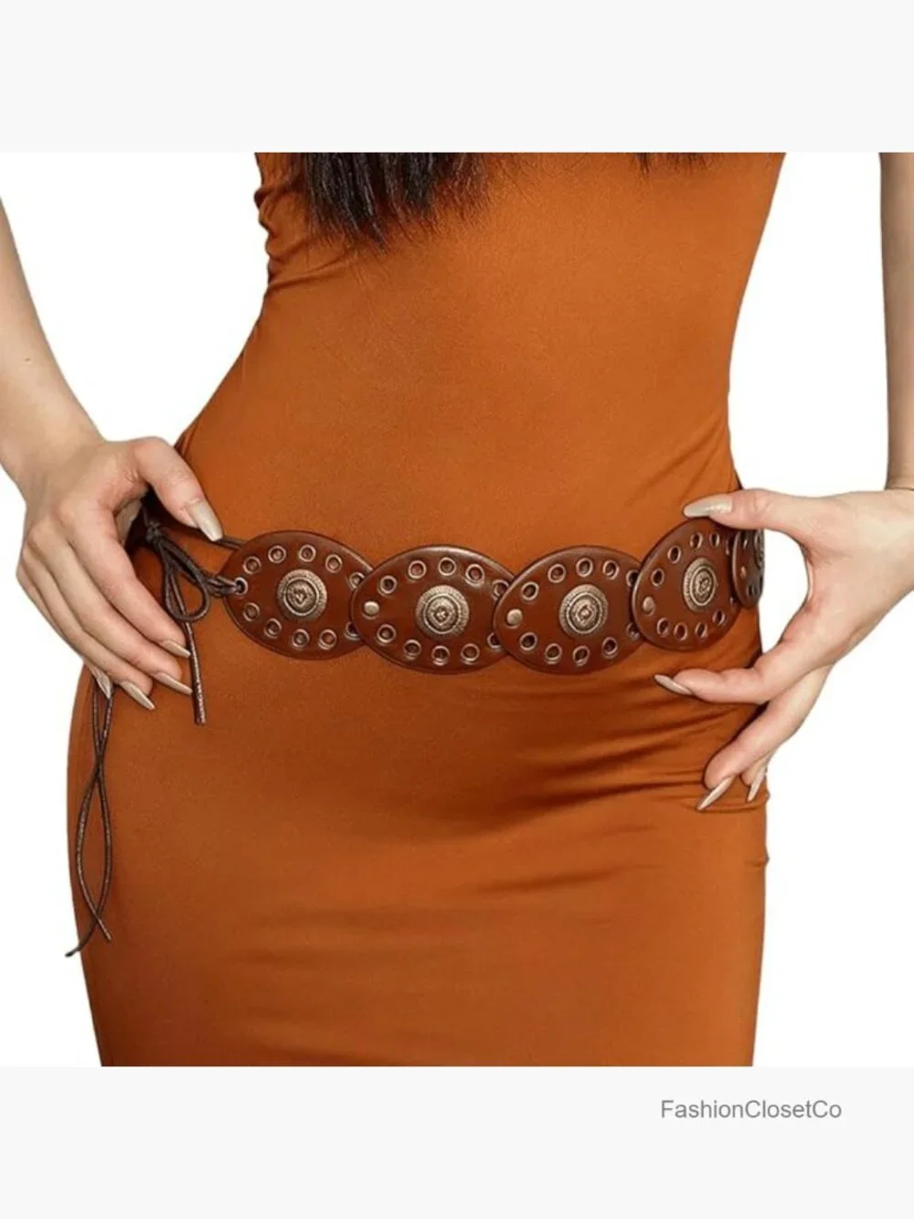 PU Leather Concho Western Belt Wide Disc Cowgirl Belt for Women